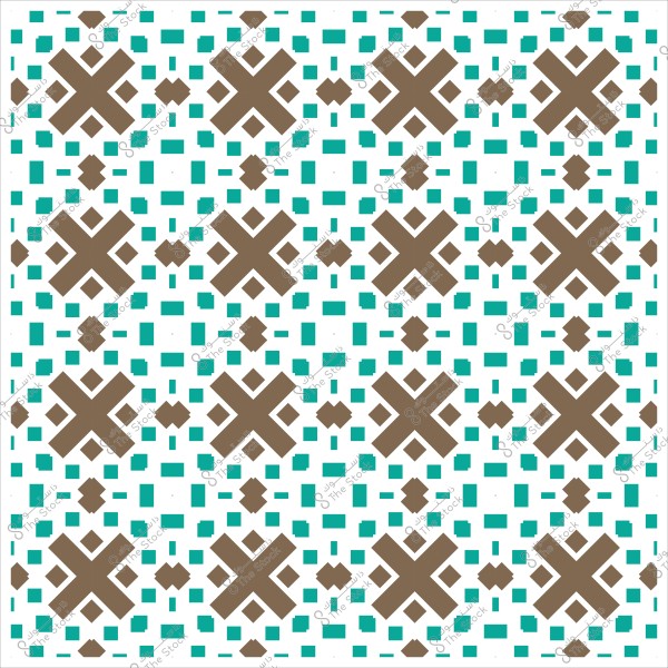 تصميم نمط هندسي تقليدي بزخارف باللونين البني والأزرق الفيروزي.