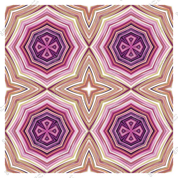 نمط هندسي ملون يتكون من أشكال ثمانية الأضلاع وخطوط متداخلة باللون الوردي والبني والأبيض.