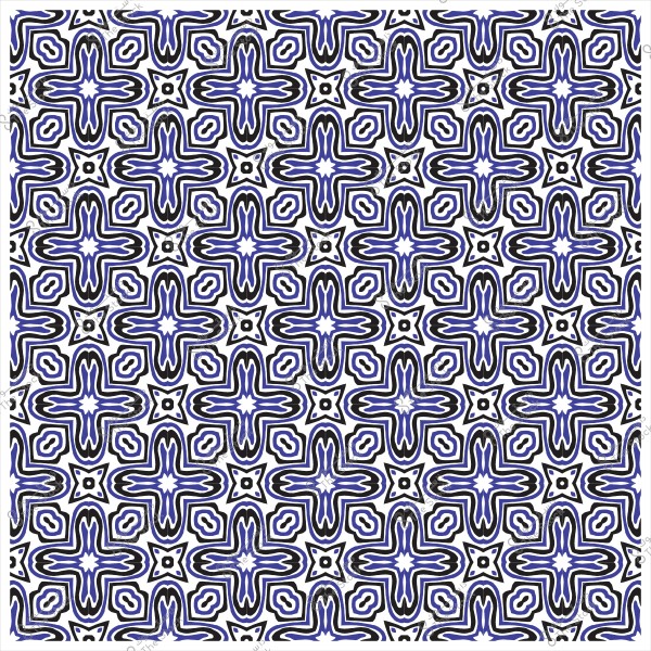 نمط هندسي مُجرد بالألوان الأبيض والأسود والأزرق يتكرر بشكل متناسق.