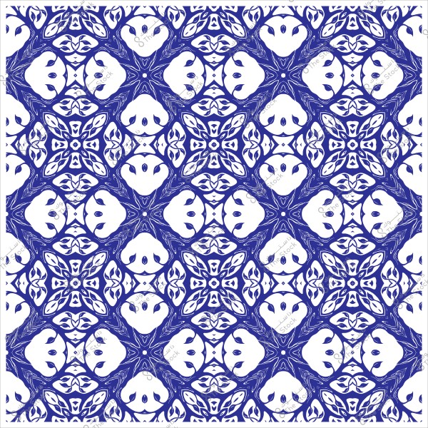 نمط هندسي معقد بزخارف متناظرة باللونين الأبيض والأزرق الداكن.