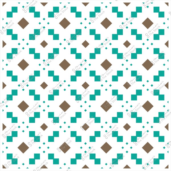 نمط هندسي مكون من مربعات ومعينات متداخلة بألوان زرقاء وبنية على خلفية بيضاء.