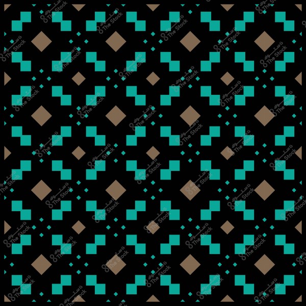Geometric decorative pattern consisting of repeating blue and gray shapes on a black background.
