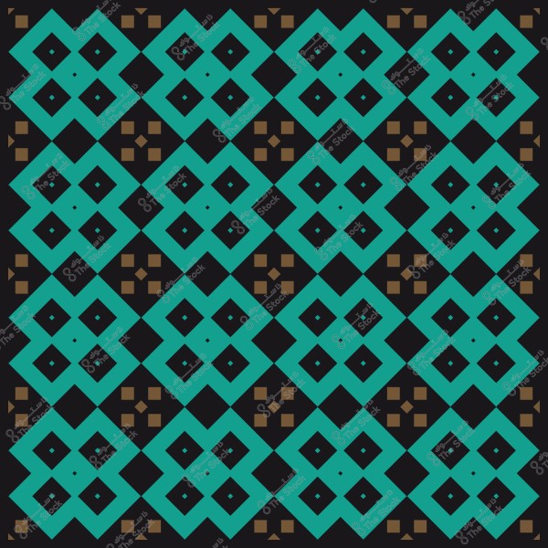 نمط هندسي مكون من مربعات ومعينات بلونين أزرق سماوي وبني على خلفية سوداء.