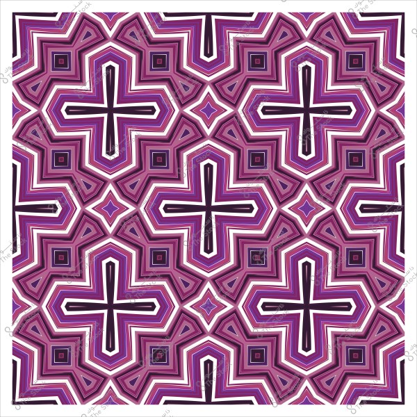 تصميم نمط هندسي متكرر بألوان وردية وأرجوانية وأبيض تتضمن أشكال نجوم وصلبان.