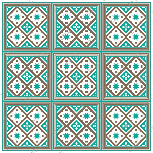 تصميم بلاط مزخرف بأشكال هندسية ونجوم باللونين الأزرق والبني.