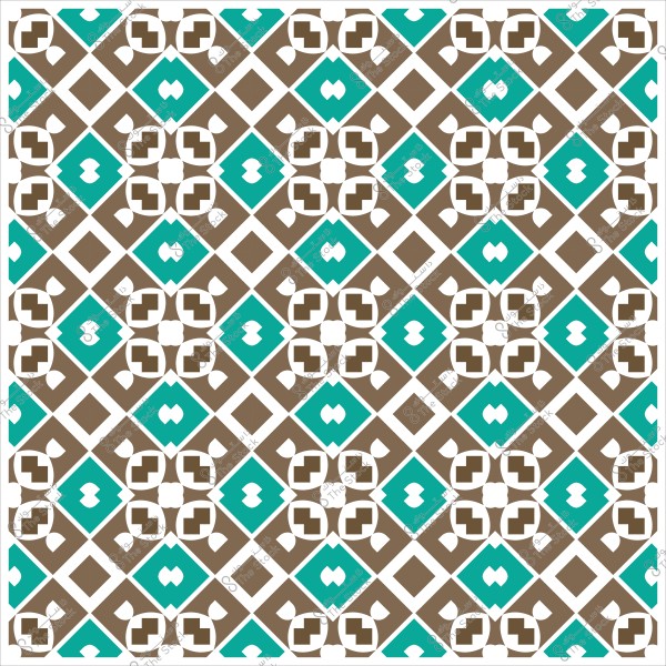 نمط هندسي بألوان زرقاء وبنية وبيضاء, يحتوي على أشكال متكررة وزخرفات متناظرة.