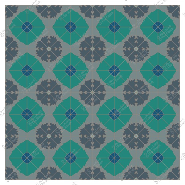 نمط من البلاط الهندسي باللونين الأخضر والرمادي مع تفصيلات زهرية.