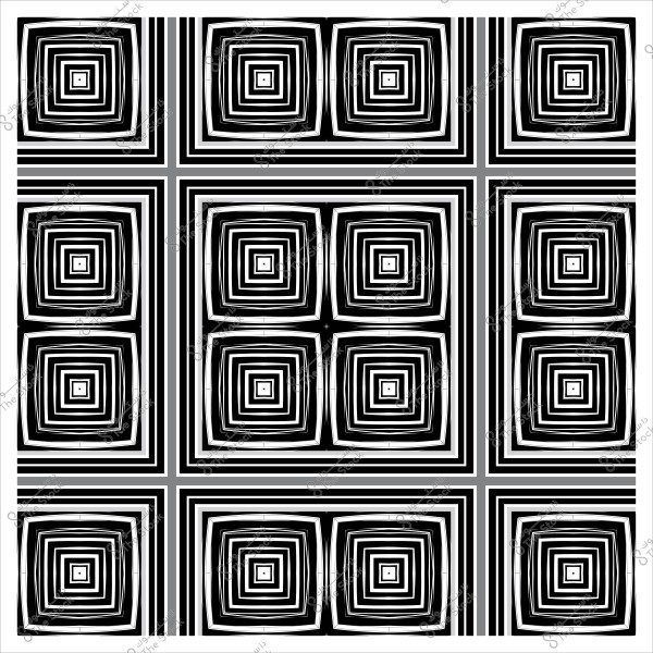 تصميم هندسي بأسلوب تزويقي يتكون من مربعات متراكزة باللونين الأسود والأبيض.