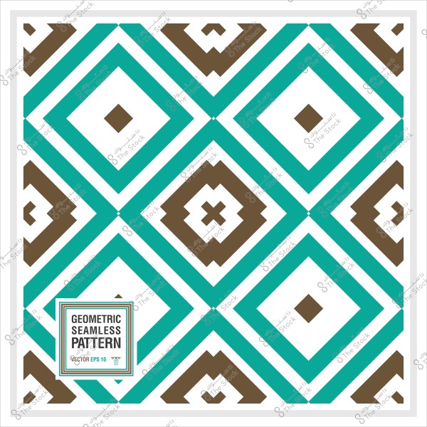 Seamless geometric pattern in turquoise and brown, featuring repeated diamond and triangle shapes.