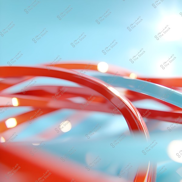 An abstract image featuring vibrant wavy lines in red and cyan on a light blue background. The image is characterized by bright highlights reflecting off the lines.\r\n\r\n3.