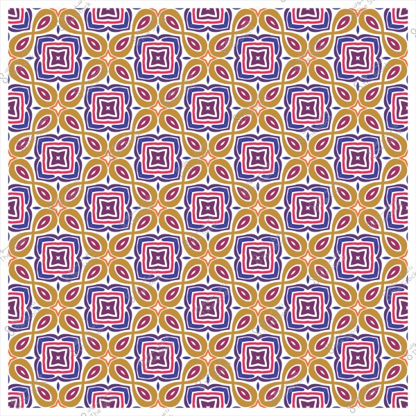 نمط هندسي ملون بتصميم متكرر يتضمن أشكال مربعة وأشكال بيضاوية بلونين أساسيين, الأزرق والذهبي.