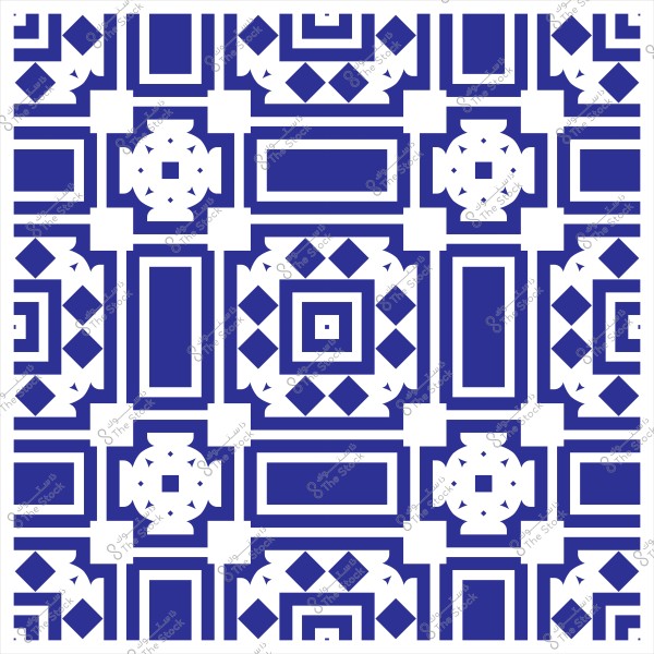 Geometric decorative pattern in blue with square and rectangular shapes.