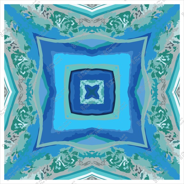 تصميم هندسي رقمي بألوان زرقاء وخضراء ودرجاتهما يشبه لوحة تجريدية.