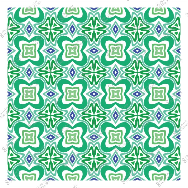 نمط هندسي متكرر بألوان خضراء وزرقاء مع أشكال زهرية.