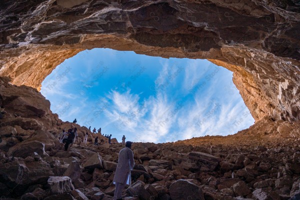 A snapshot of the inside of the Hit Cave located in the Riyadh region, mountains and rocks, caves.