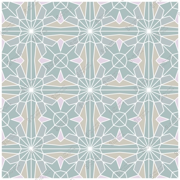 Islamic geometric pattern with light colors featuring star shapes and symmetrical motifs.