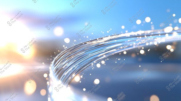 An image depicting curved fiber optic cables or glass fibers in an open space, with glowing white lights in the background. The scene is illuminated with a soft blue light, giving it a futuristic and technological appearance.