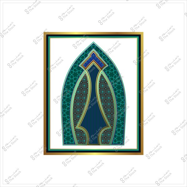 تصميم زخرفي مستوحى من الفن الإسلامي, يتميز بأنماط هندسية وزخارف معقدة بألوان متعددة داخل إطار.