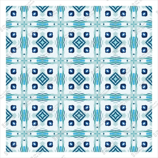 نمط هندسي مكرر بألوان زرقاء وخضراء وزرقاء داكنة, مع أشكال ماسية ودوائر صغيرة.