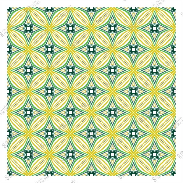 A repeating decorative pattern in yellow and green with interlocking geometric designs.