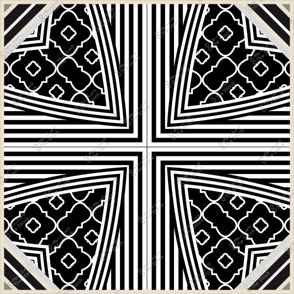 نمط هندسي أبيض وأسود بخطوط متقاطعة وتفاصيل زخرفية.