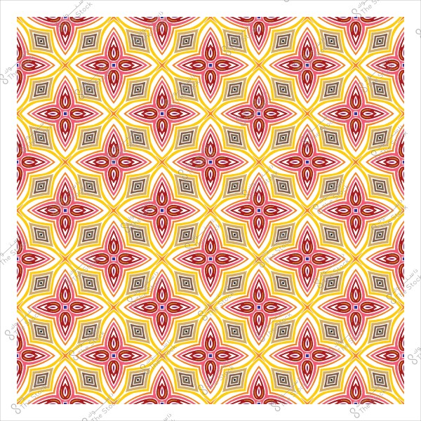 نمط هندسي متعدد الألوان بأشكال ماسية وخطوط منحنية باللونين الأحمر والأصفر.