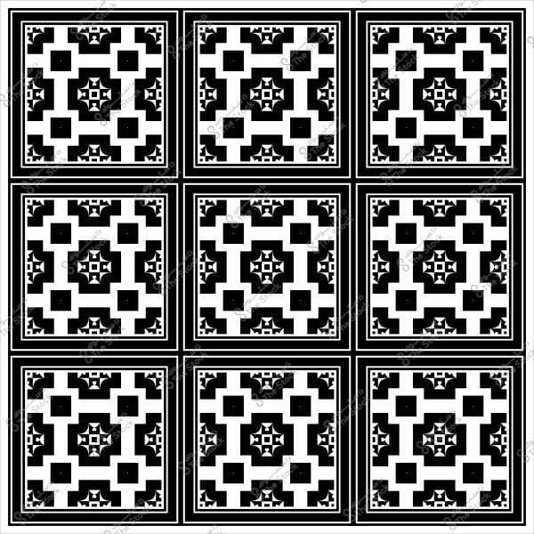 نمط زخرفي باللونين الأبيض والأسود يتكون من أشكال هندسية متكررة.