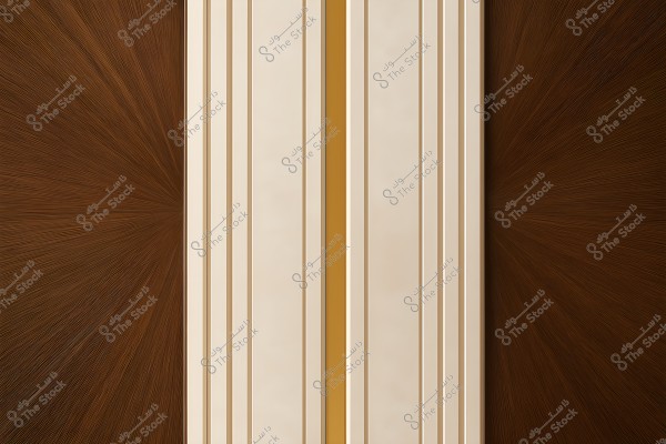 An abstract design image showing architectural details featuring linear patterns. The central section includes vertical lines in beige and yellow tones, while the brown background displays lines radiating from the center of the side surfaces.