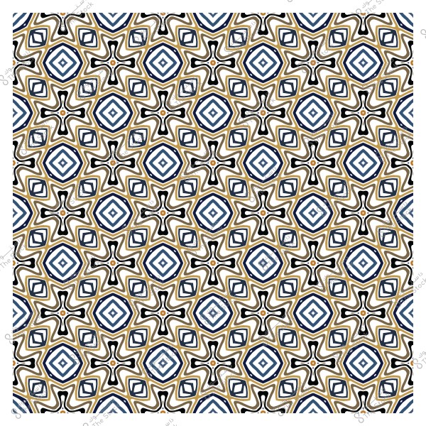 نمط هندسي متكرر بألوان زرقاء وبنية وأشكال معقدة.