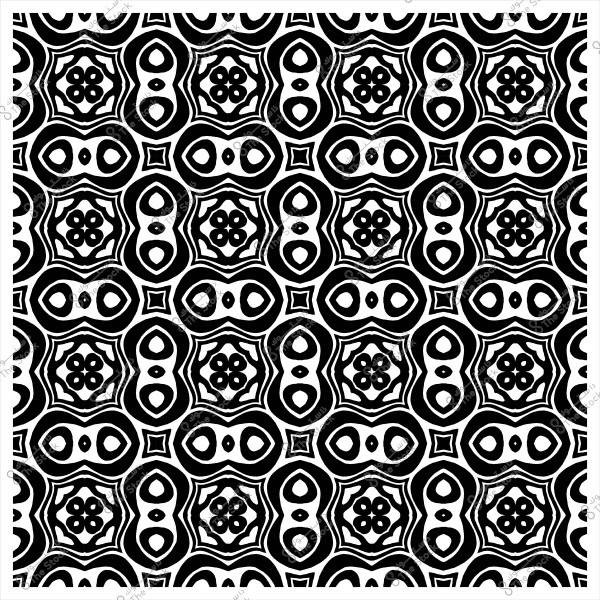 نمط زخرفي باللونين الأسود والأبيض يتكون من أشكال هندسية متناظرة ومتكررة.