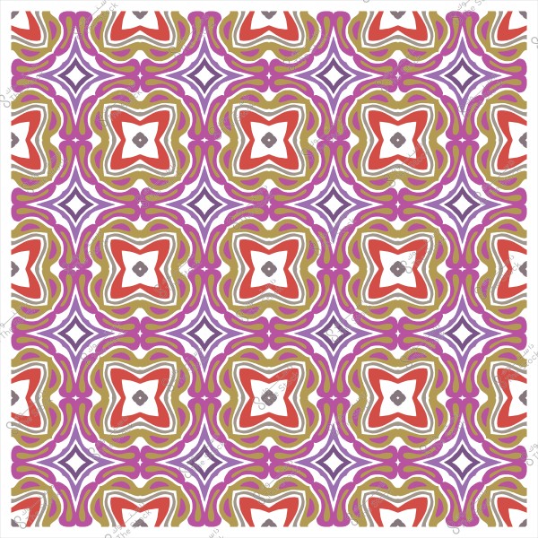 نمط زخرفي متماثل بأشكال هندسية متعددة الألوان باللون الأحمر والبنفسجي والذهبي والأبيض.