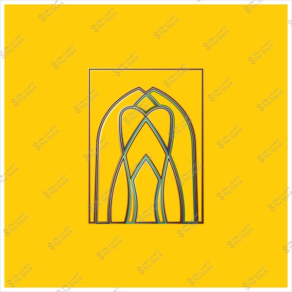 تصميم فني هندسي بخطوط متعددة الألوان على خلفية صفراء زاهية.