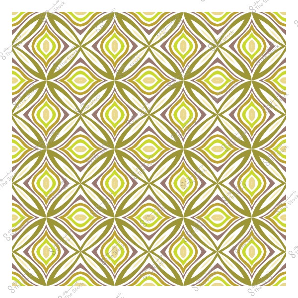 نمط هندسي مزخرف بأشكال متماثلة بألوان خضراء وبنية على خلفية بيضاء.