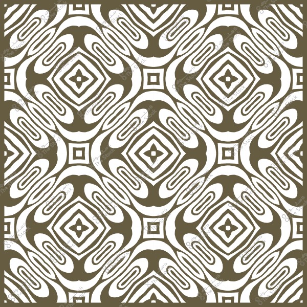 نمط هندسي معقد باللونين البني والأبيض يحتوي على أشكال ماسية وتكرارات منحنية.
