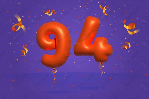 Vector Number 94 Shape 3D Red Helium Balloons Party Decorations Anniversary Celebration Birthday Greetings.