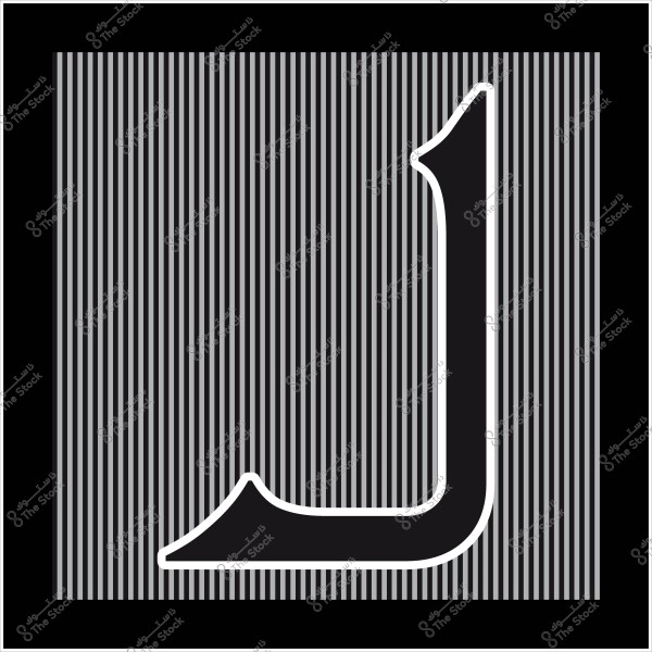 An image of a design element featuring the letter "J" in a bold black font outlined in white, set against a background of gray and black vertical stripes.