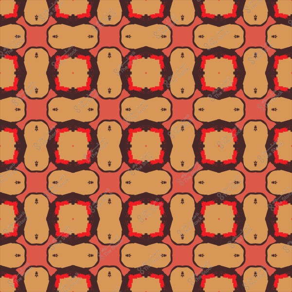 نمط تكراري بأشكال هندسية تتضمن ألوان برتقالية وحمراء وخطوط سوداء.