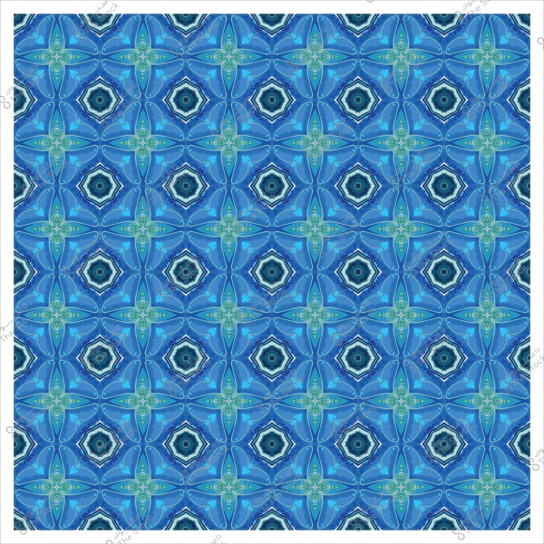 Geometric decorative pattern with blue and green colors repeated symmetrically.