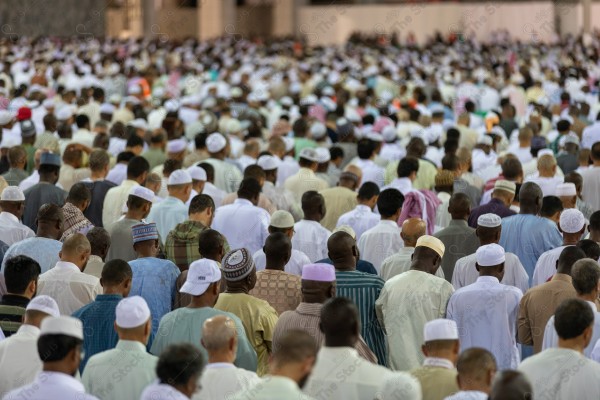 A snapshot of visitors to Baitullah Al-Haram during prayer at the Kaaba, pilgrims and Umrah performers, Hajj and Umrah, Grand Mosque.