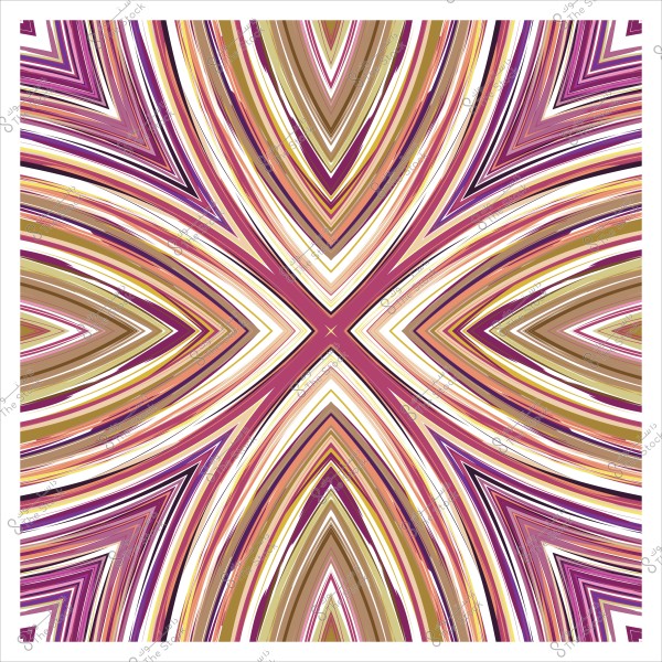 نمط هندسي ملون يتكون من خطوط متموجة تتقاطع في المنتصف بألوان البنفسجي والزهري والأصفر والبني.