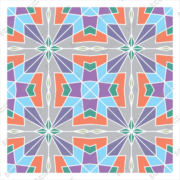نمط زخرفي هندسي متعدد الألوان بأشكال نجوم متداخلة تم إنشاؤها باستخدام ألوان الأزرق, البرتقالي, البنفسجي, الأخضر والرمادي, مما يشكل تصميمًا متماثلًا ومعقدًا.

-