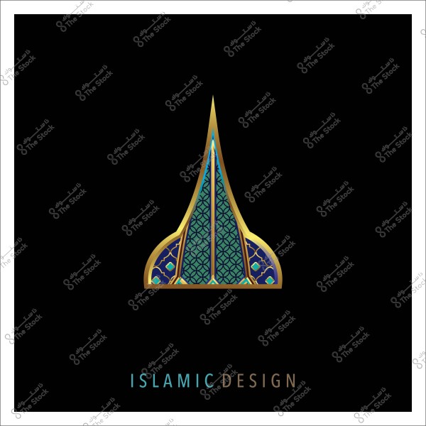 تصميم إسلامي مزخرف بألوان ذهبية وزرقاء وخضراء على خلفية سوداء.