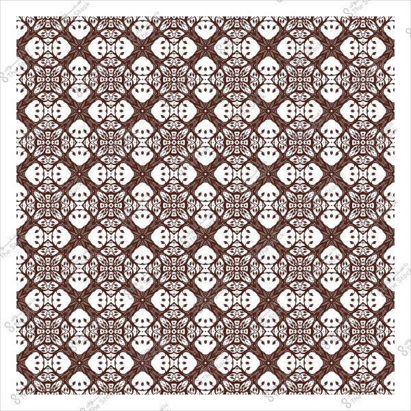 نمط زخرفي متماثل بأشكال هندسية مستوحاة من الفن الإسلامي باللون البني على خلفية بيضاء.