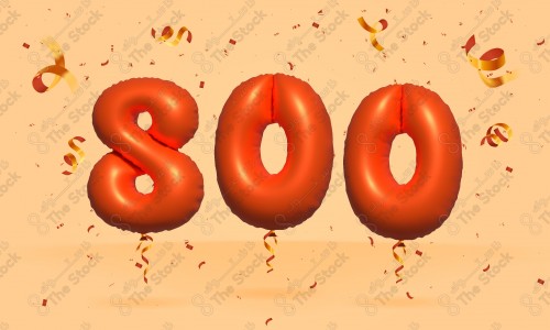 Vector Number 800 Shape 3D Red Helium Balloons Party Decorations Anniversary Celebration Birthday Greetings.