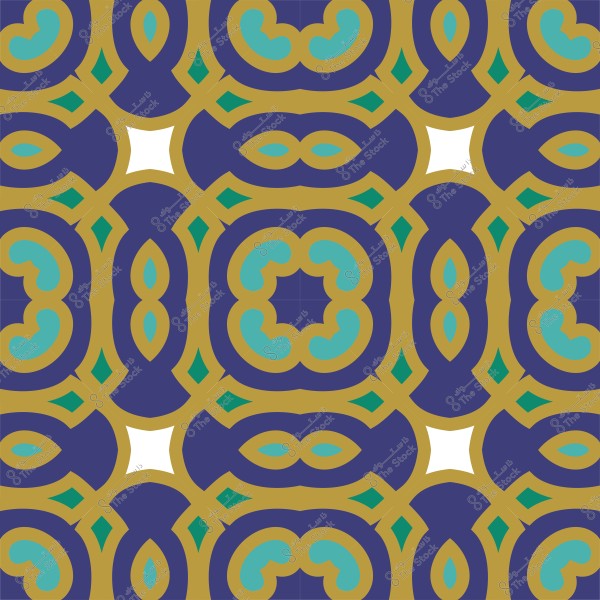 نمط بلاط سيراميك بزخارف هندسية بألوان أزرق وأخضر وأصفر.