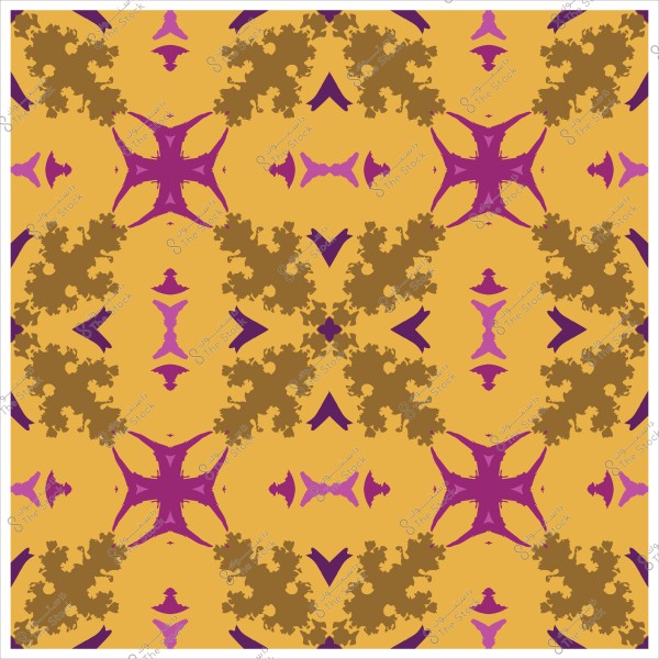 نمط هندسي متماثل بزخارف نباتية وألوان ذهبية وبنفسجية.