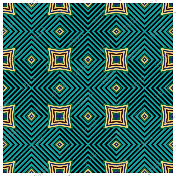 نمط هندسي ملون يحتوي على أشكال متكررة من المربعات والخطوط المتقاطعة بالألوان الأزرق والأصفر والأسود والخمري.
