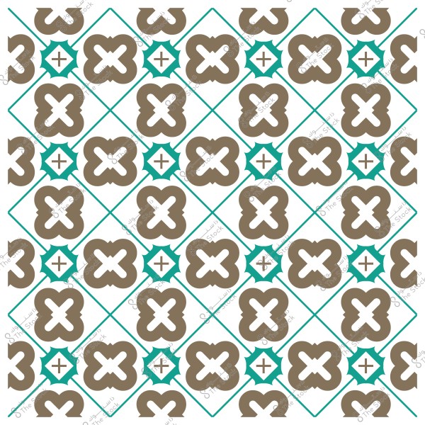 نمط هندسي متكرر بأشكال بنية وخضراء على خلفية بيضاء.