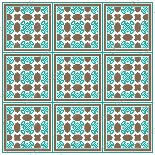 Decorative tile design featuring a geometric pattern in brown and turquoise blue.