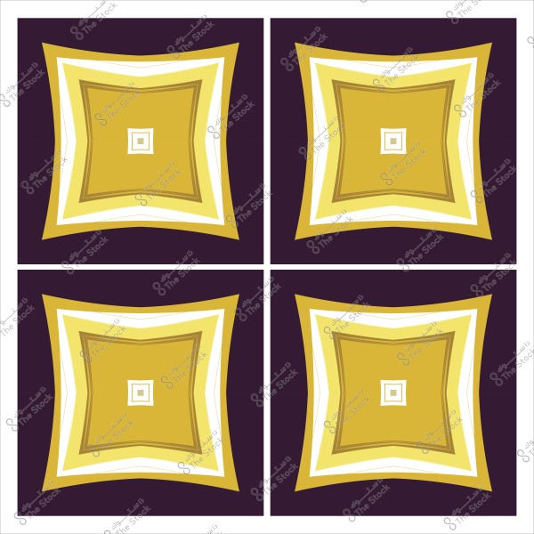 نمط مربع تجريدي مكون من أربعة مربعات بنية وصفراء على خلفية أرجوانية.